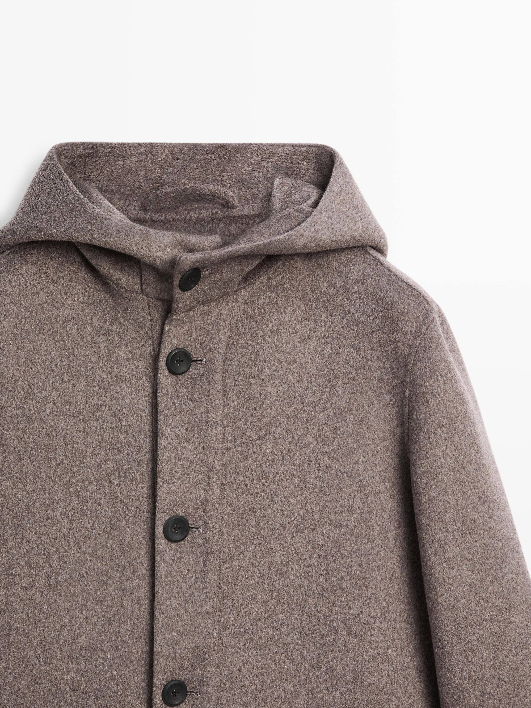Short wool blend coat with hood